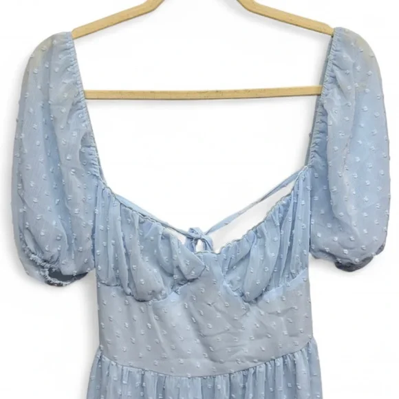 SHEIN Light Blue Midi Dress with Puff Sleeves - Picture 5 of 9